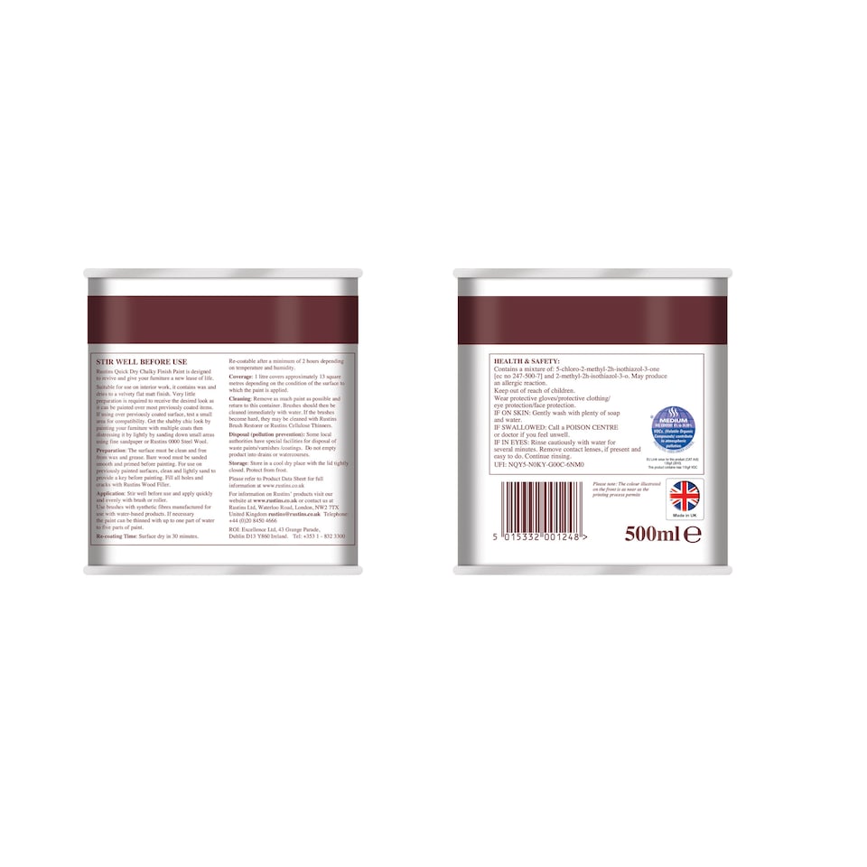 image 1 of Rustins Quick Dry Chalky Finish Paint Portobello Pink 500ml