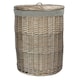 image 1 of Large Antique Wash Round Linen Basket with Grey Sage Lining | Grey | Grey