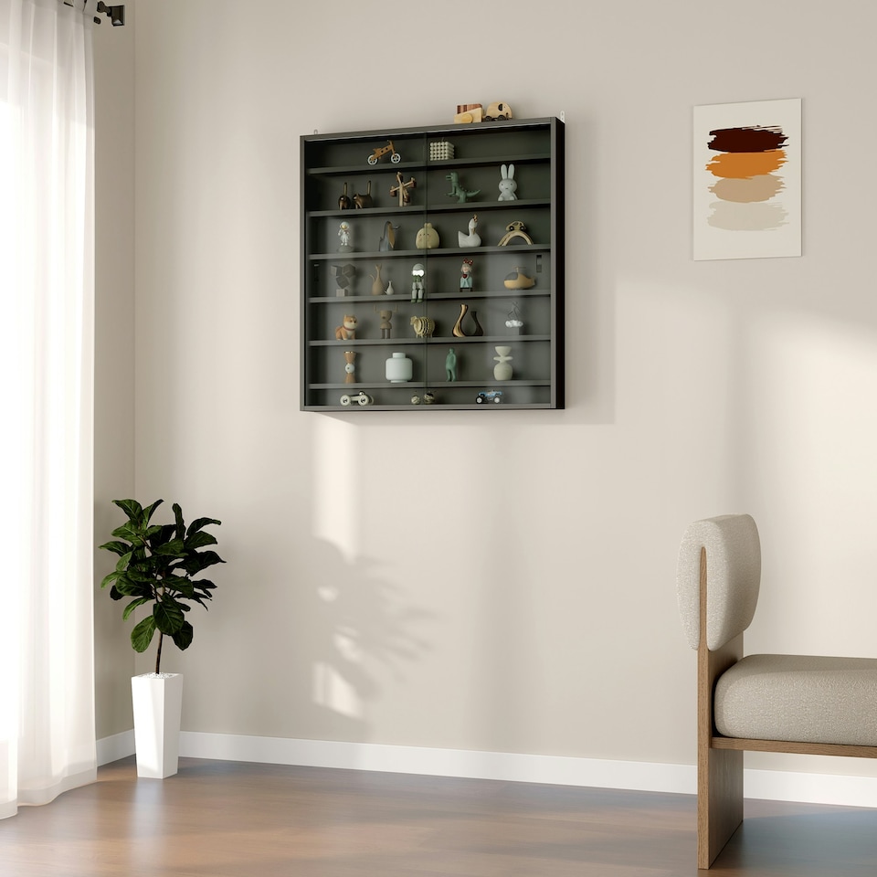 image 1 of HOMCOM Wall Display Cabinet w/ Shelves Glass Doors N/A