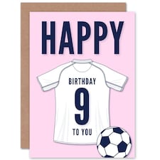 Football Strip Kit White Jersey Top Age 9 Year Old Child Kids 9th Birthday Card