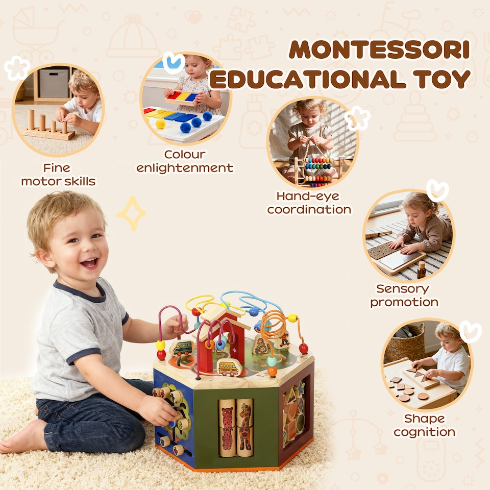 image 1 of AIYAPLAY Wooden Activity Cube, 8 in 1 Baby Activity Cube Toys