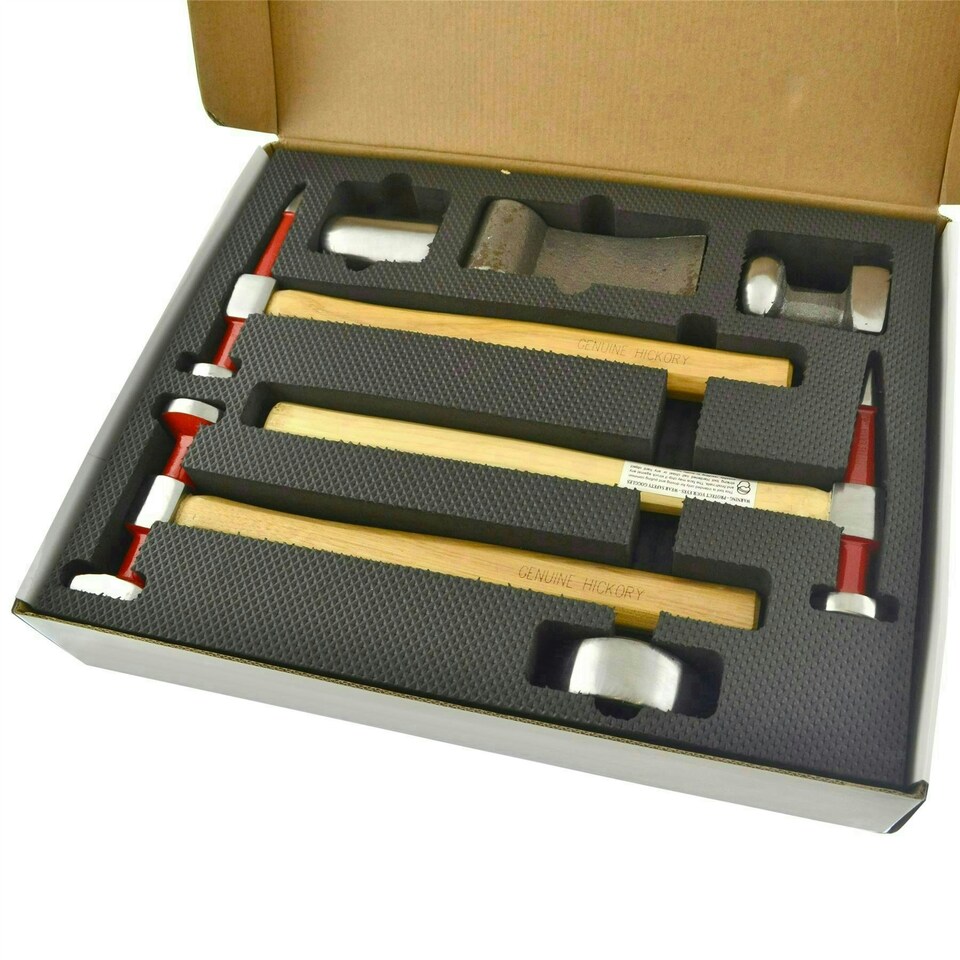 image 1 of Auto body Repair Kit Panel Beating Hickory Hammers Dollies Shrinking 7pc AN021