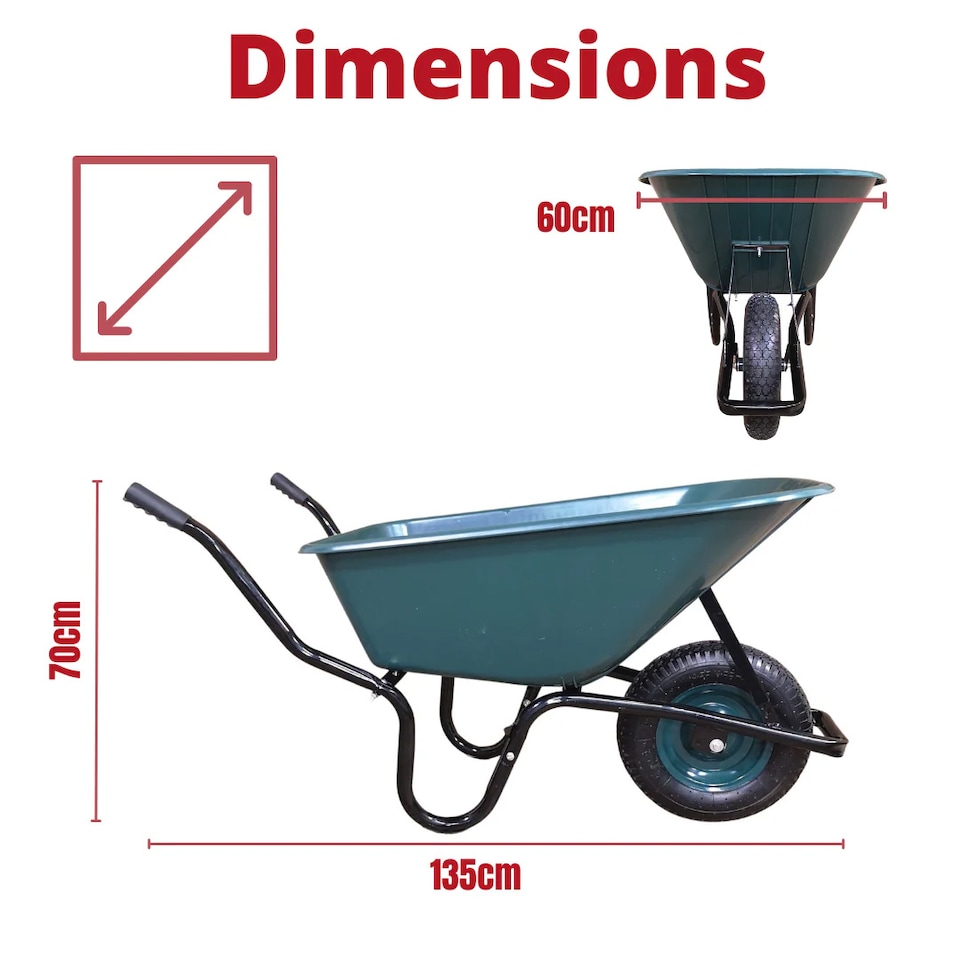 image 1 of 110 Litre 150kg Capacity Heavy Duty Outdoor Pneumatic Plastic Garden Wheelbarrow in Green