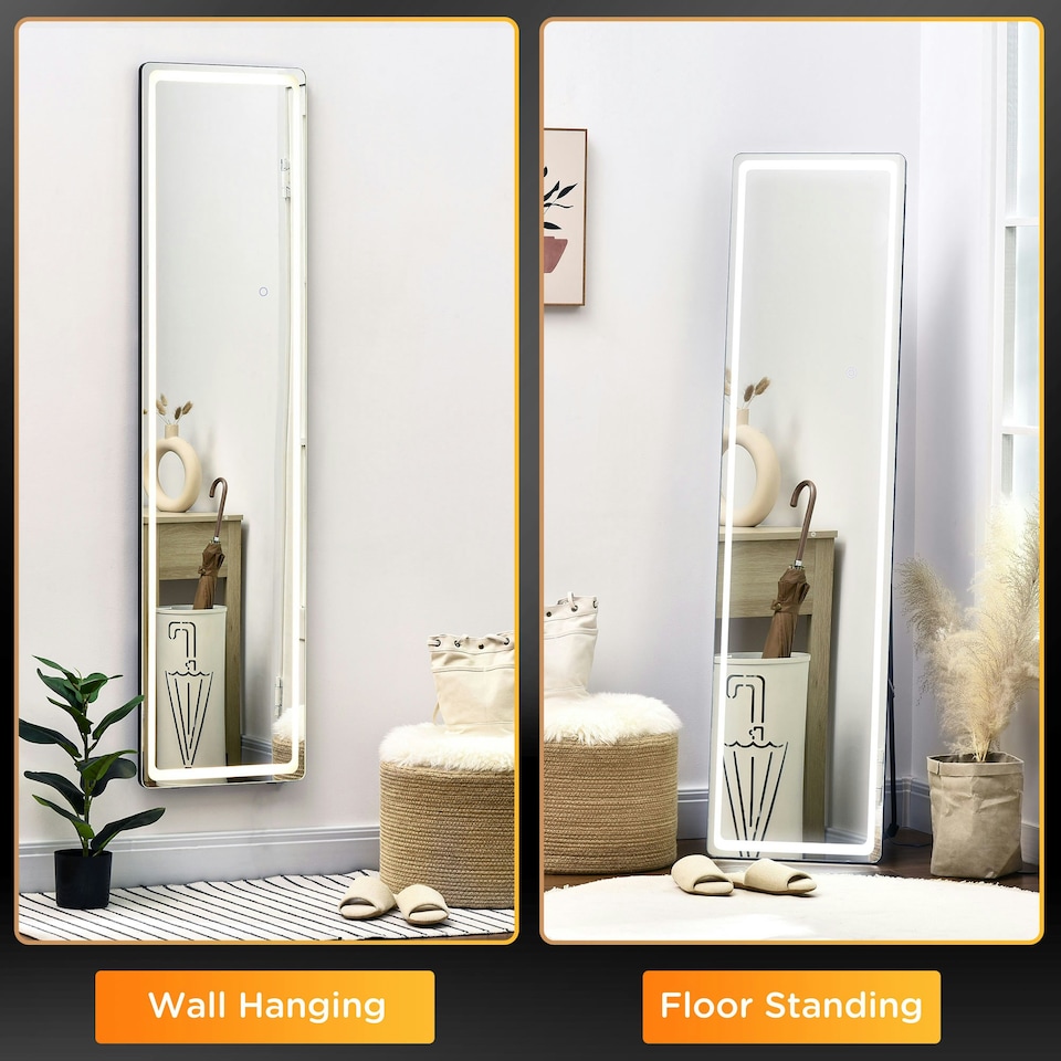 image 1 of HOMCOM LED Lighted Full Length Mirror, Floor Standing or Wall Mount Bedroom