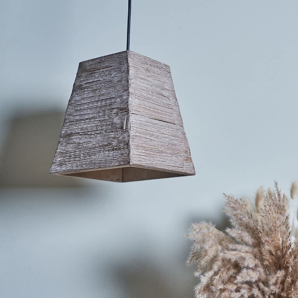 image 1 of ValueLights Bodhi Natural Wood Square Ceiling Pendant and Bulb