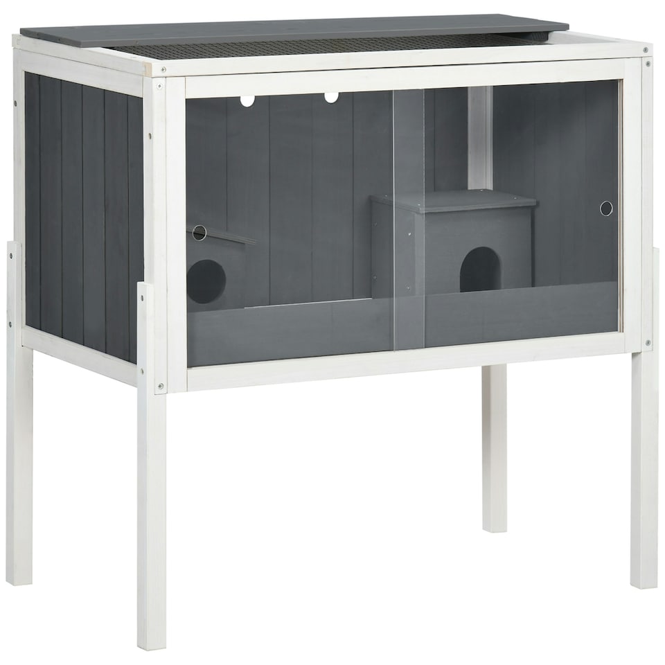 image 1 of PawHut Wooden Hamster Cage for Dwarf Hamsters, Gerbils, Rutin Chicken w/ Shelf