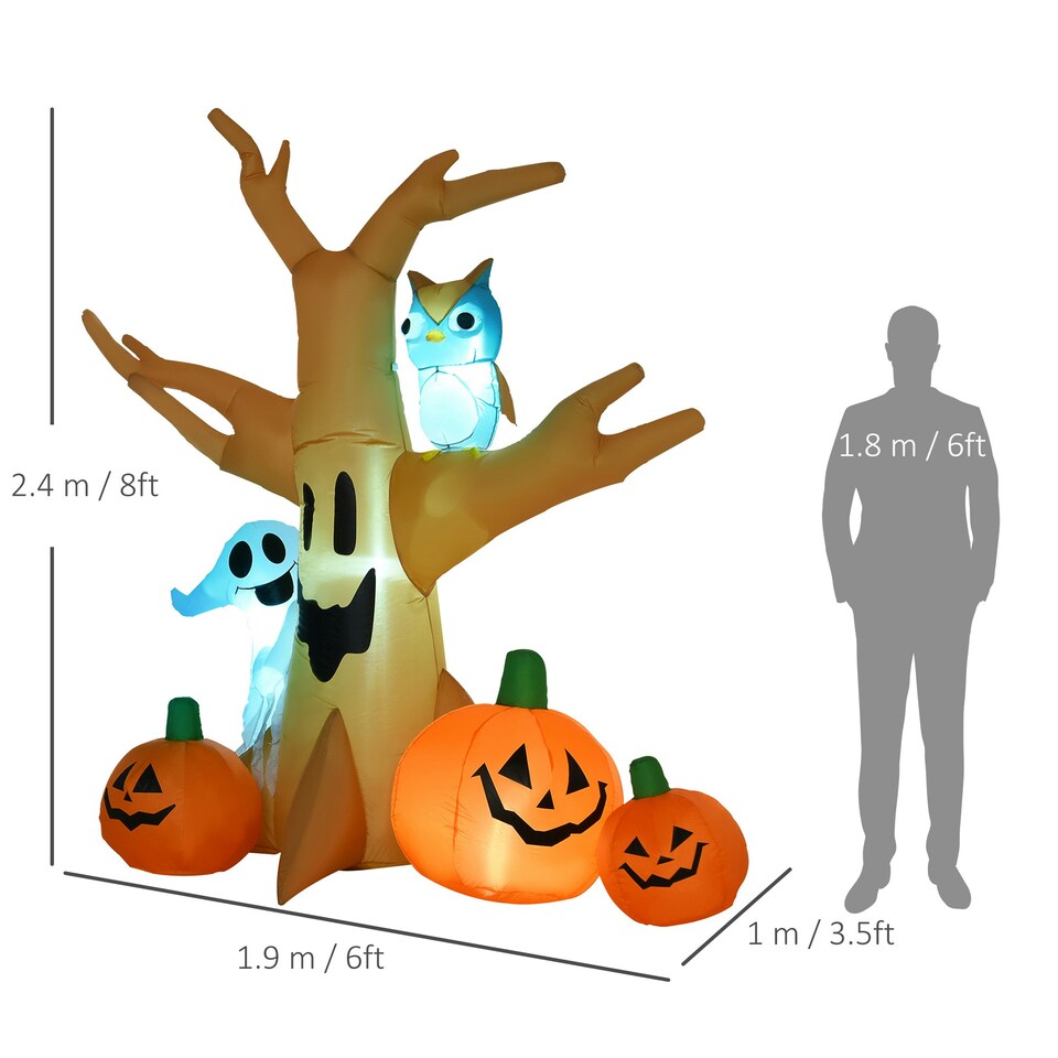image 1 of HOMCOM Halloween Inflatable Tree Ghost 3 Pumpkins Owl Lighted 4 LED for Lawn