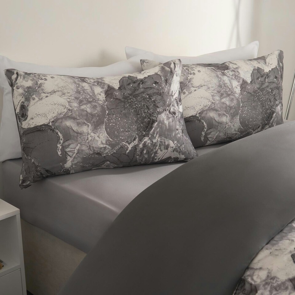 image 1 of OHS Marble Print Duvet Quilt Cover Bedding Set, King - Grey/White