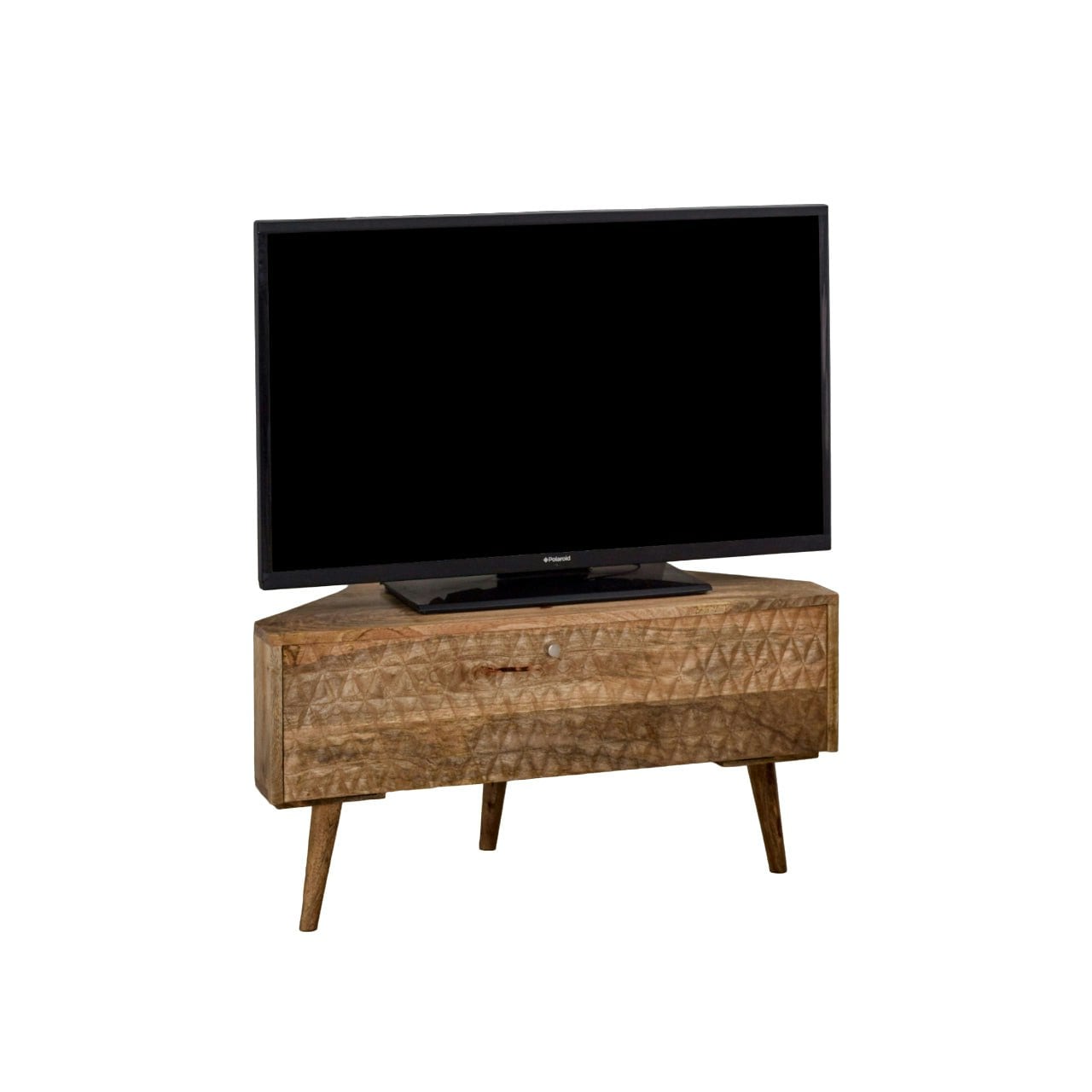 Zenon Light Mango Wood Corner TV Stand | Brown | 1