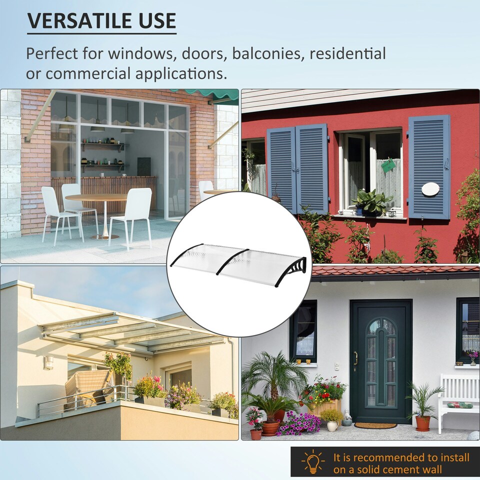 image 1 of Outsunny Outdoor Curved Window Porch Canopy Awning UV Rain Cover 0.8x2m Clear 