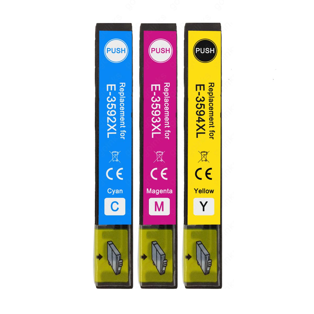 1 Go Inks Set of 3 Ink Cartridges to replace Epson T3596 (35XL Series) C/M/Y Compatible / non-OEM for Epson Expression Home Printers (3 Inks)