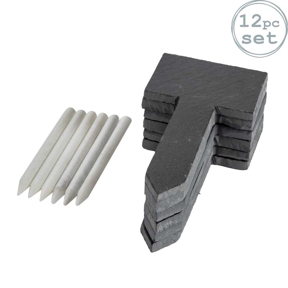 image 1 of Nicola Spring 6 Piece Slate Plant Markers Set with Chalk Pencils - 6 x 12cm - Natural