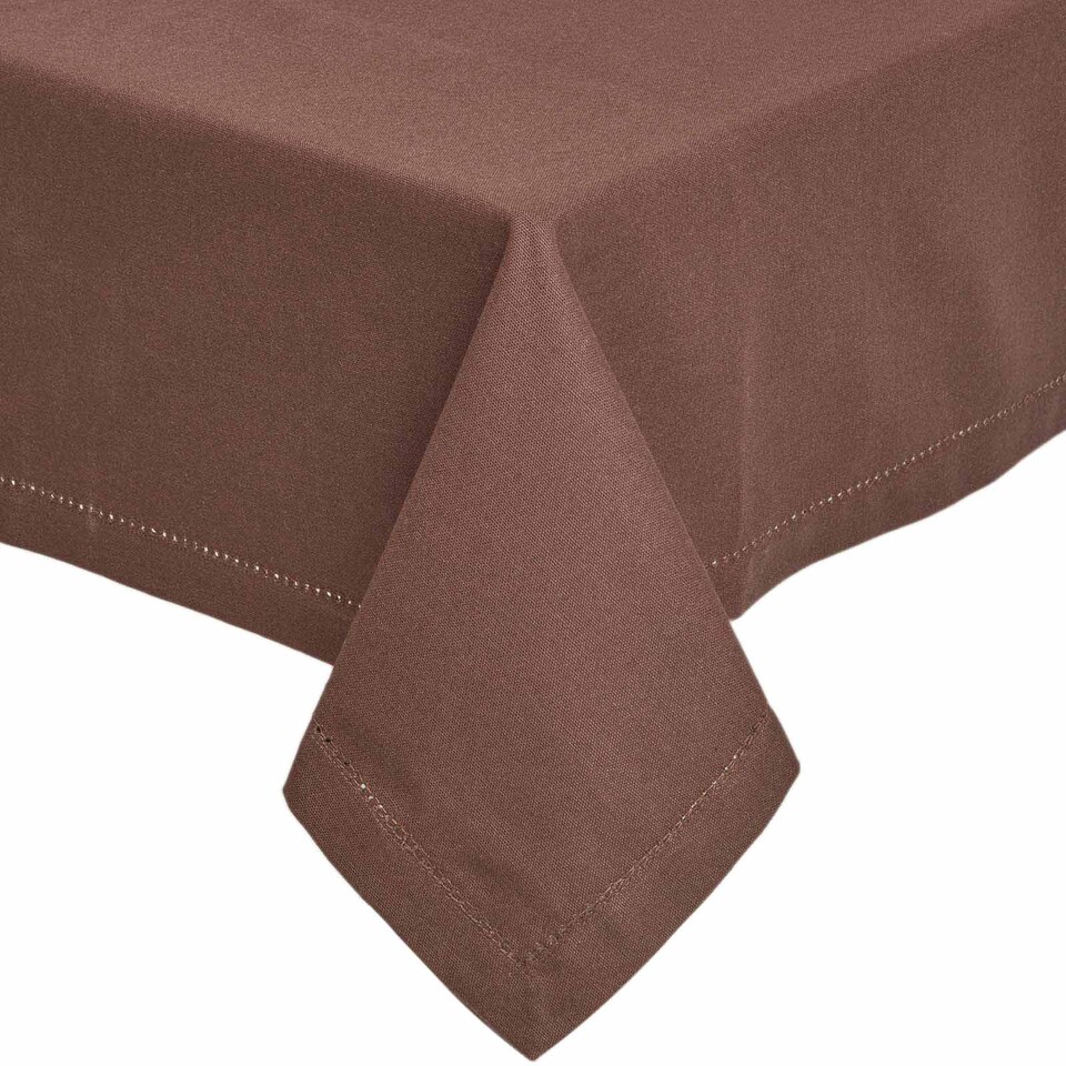 image 1 of Homescapes Chocolate Brown Cotton Square Tablecloth - 137 x 137 cm | Brown | 137cm x 137cm (54" x 54")