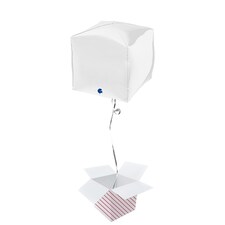 White 4D Square Shape Foil Helium Balloon - Inflated Balloon in a Box