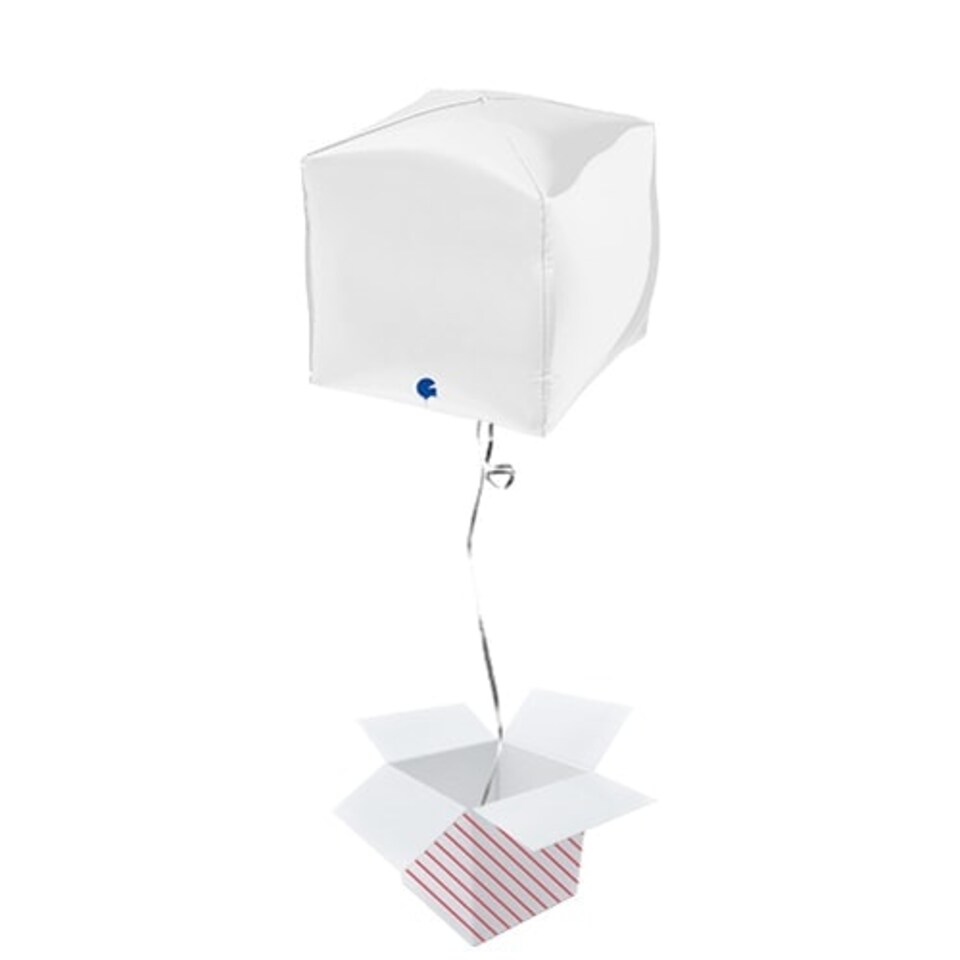 White 4D Square Shape Foil Helium Balloon - Inflated Balloon in a Box