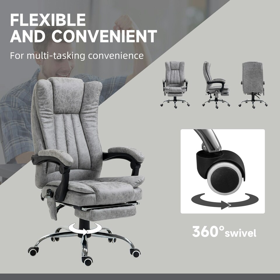 image 1 of Vinsetto 6-Point Vibrating Heat Massage Chair w/ Microfibre Upholstery Grey