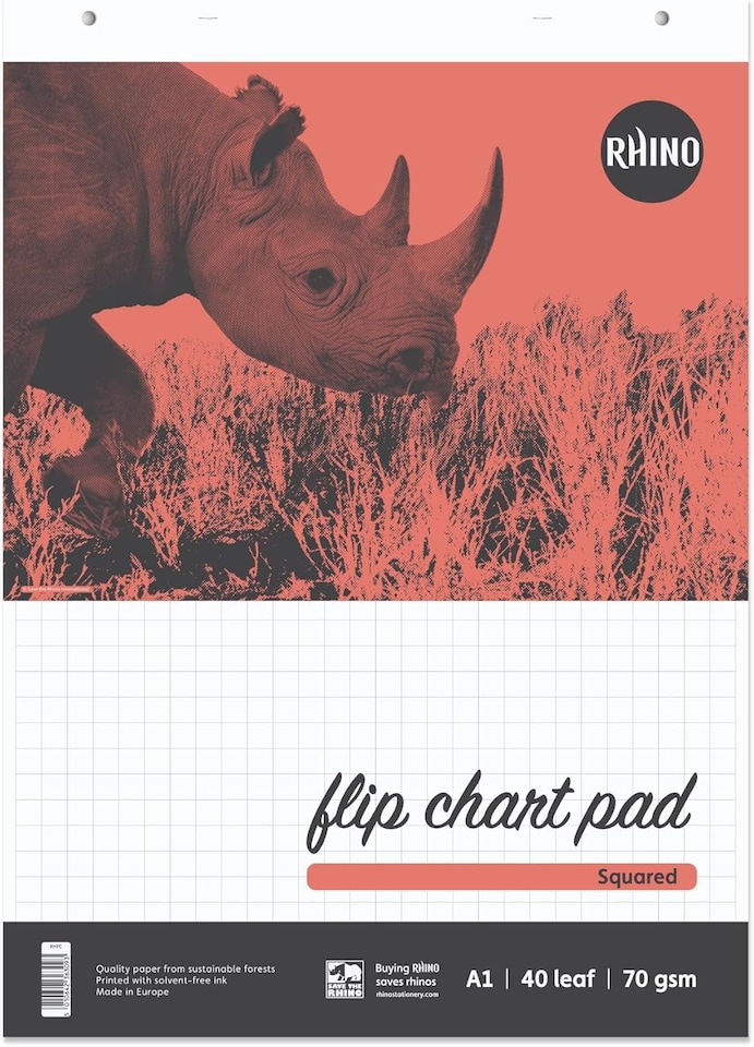 image 1 of Rhino A1 Flip Chart Paper Pad 20mm Squared Red 80 Page 5 Pack