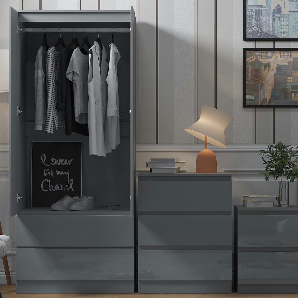 image 1 of FWStyle Stora 2 Door 2 Drawer Combination Wardrobe - Grey Gloss Front Grey