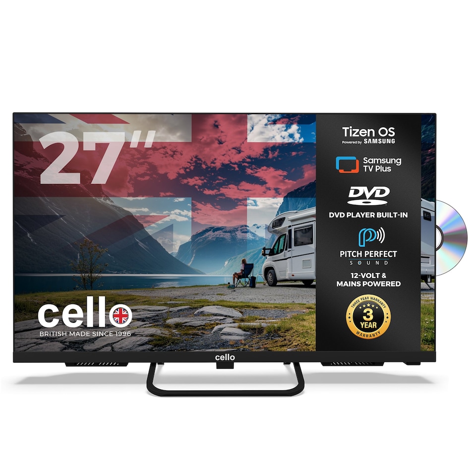image 1 of Cello 27 inch Smart Samsung Plus 12-Volt Traveller TV with DVD Player | Black | Black | 27" | 1