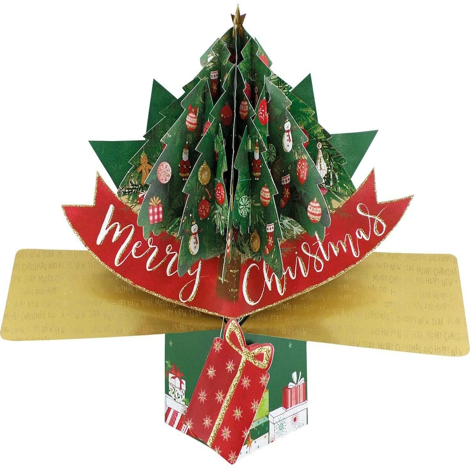 image 1 of Pop Up Christmas Card with a Christmas Tree and Merry Christmas Lettering