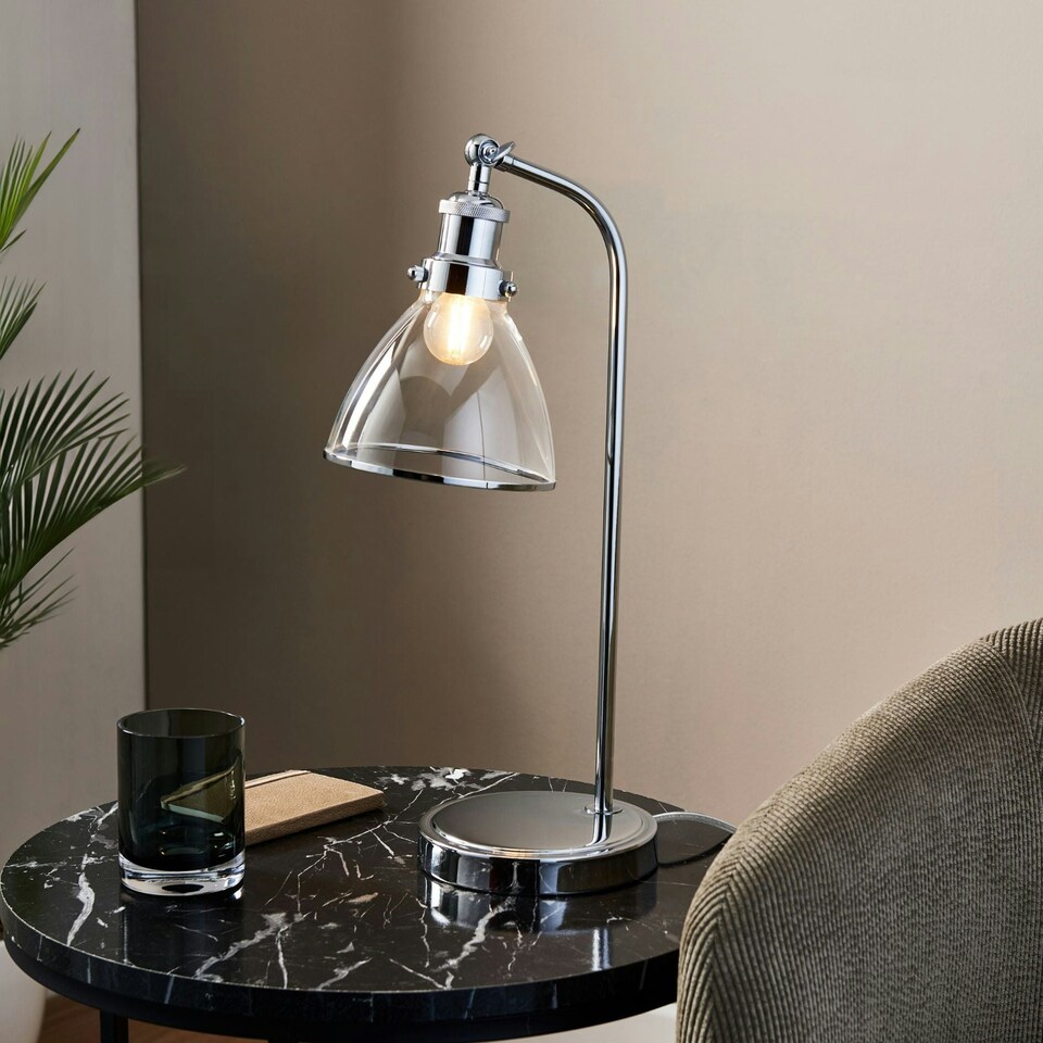 image 1 of Brunswick Polished Nickel & Glass Desk Table Lamp Silver