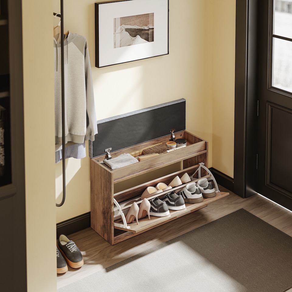 image 1 of SoBuy Brown Shoe Bench with Flip-Top Storage & Two Pull-Out Shelves, 29.5x9.4x20.8 in, 11.9 kg - FSR218-F