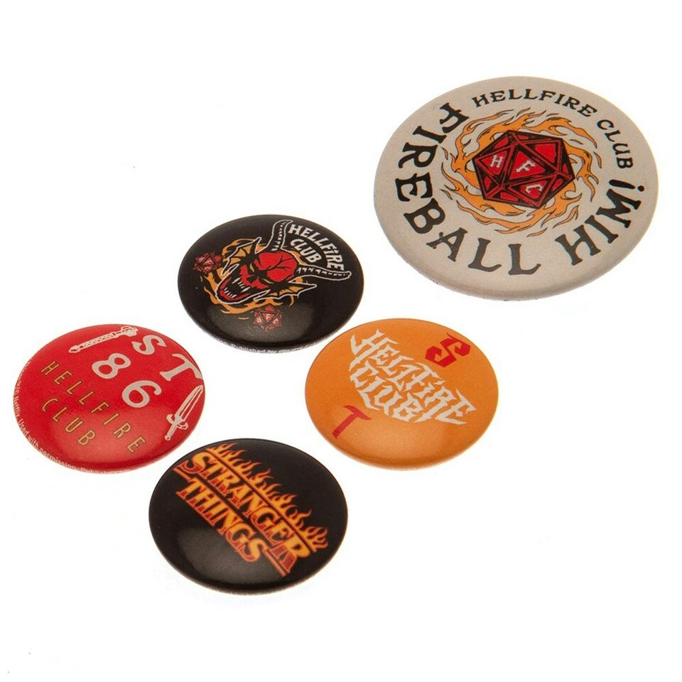 image 1 of Stranger Things Hellfire Club Button Badge Set (Pack of 5) - Multicoloured - One Size