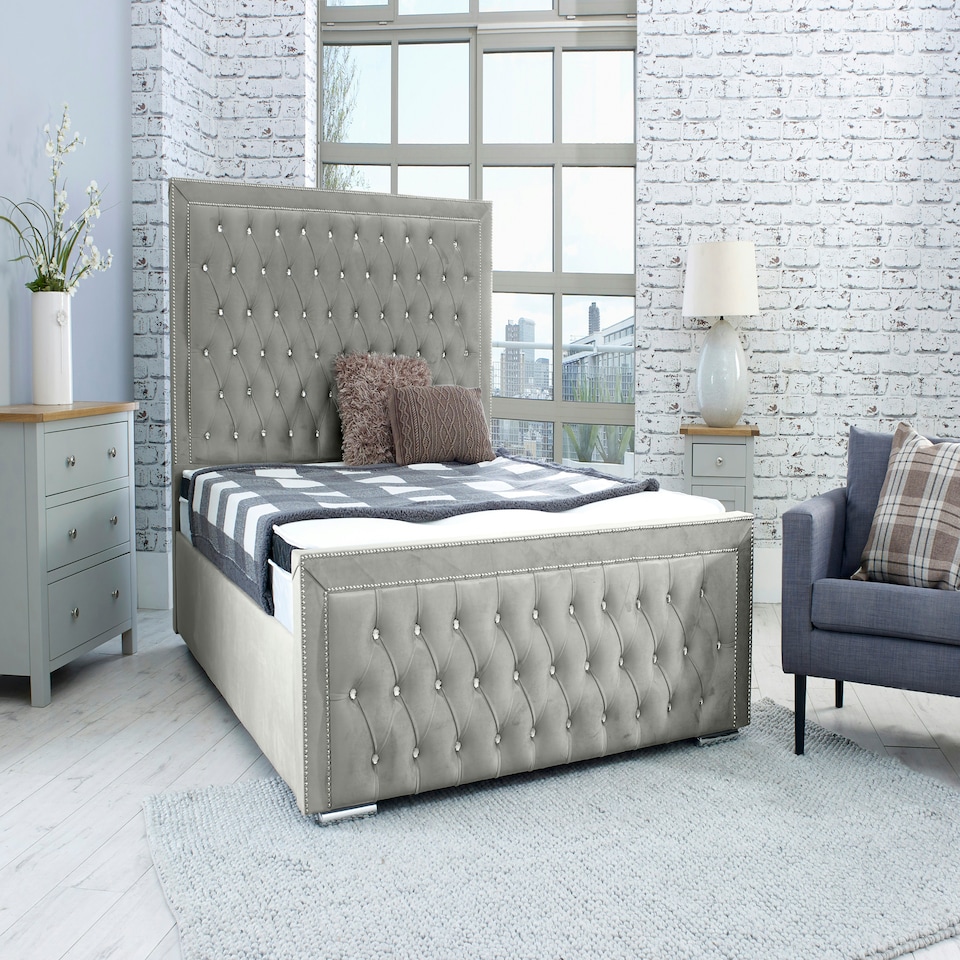 image 1 of Hendrick Plush Superking Bed Frame - Silver