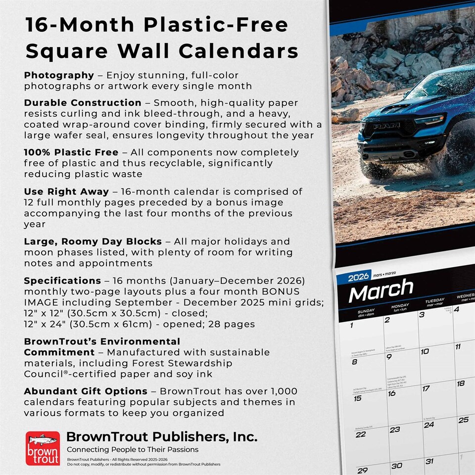 image 1 of Ram Trucks Calendar 2026, Wall Calendars, Month To View, Transport, Gift