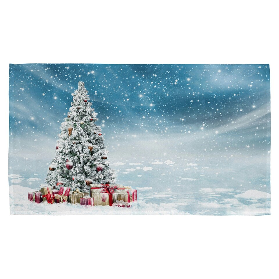 Beautiful decorated snowed in christmas tree (kitchen towel)