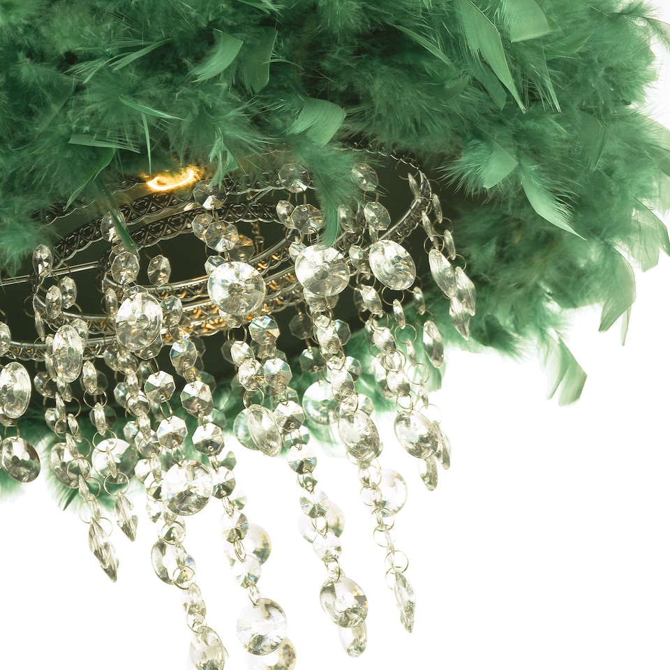 image 1 of Contemporary Green Feather Pendant Light Shade with Transparent Acrylic Droplets | Green