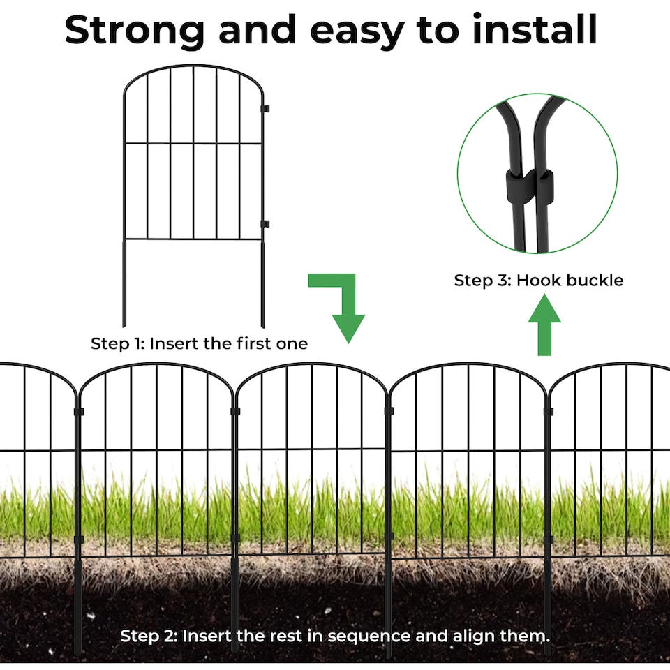 image 1 of Levede 10 Pack Metal Garden Fence Decorative Animal Barrier Outdoor Pet Border | Black