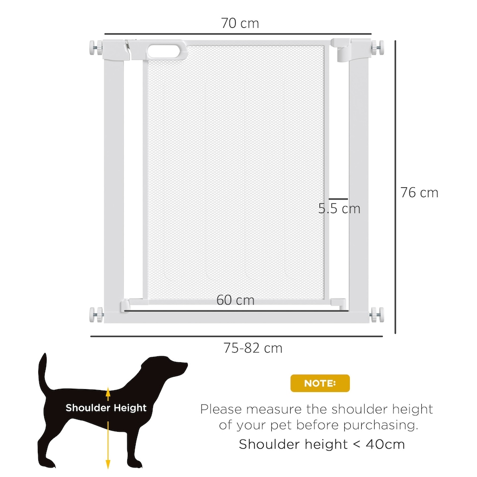 image 1 of PawHut Pressure Fit Safety Gate for Stairs w/ Auto Close 75-82 cm - White