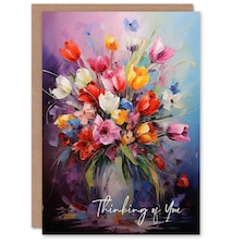 Colourful Flower Bouquet Vase Thinking You Sympathy Her Card
