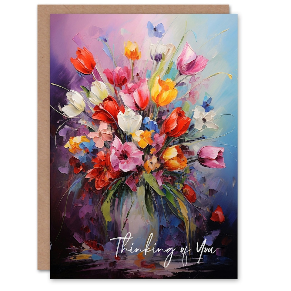 image 1 of Colourful Flower Bouquet Vase Thinking You Sympathy Her Card