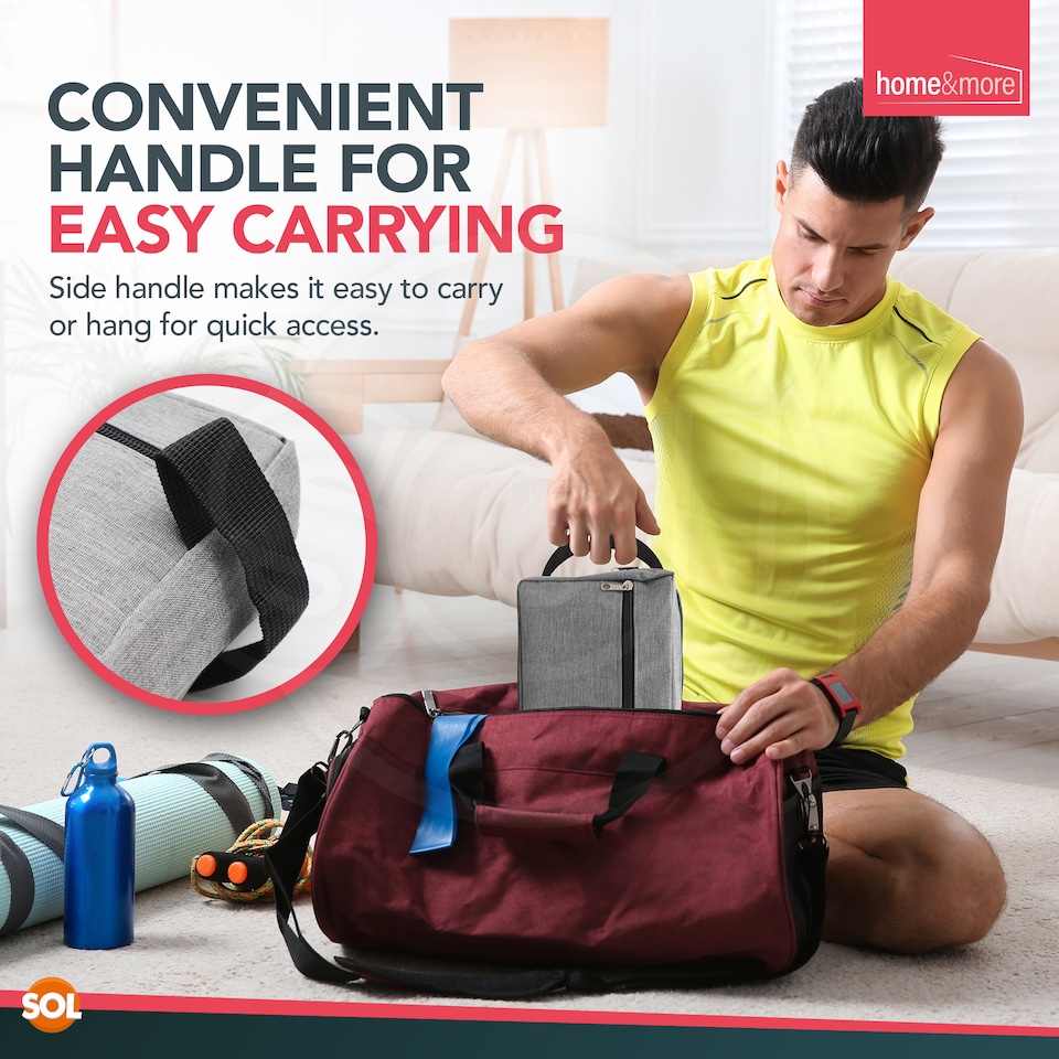 image 1 of 1pk Grey Men’s Wash Bag, Waterproof Toiletry Organiser with Handle, Compact Travel Grooming Bag for Bathroom, Gym & Work