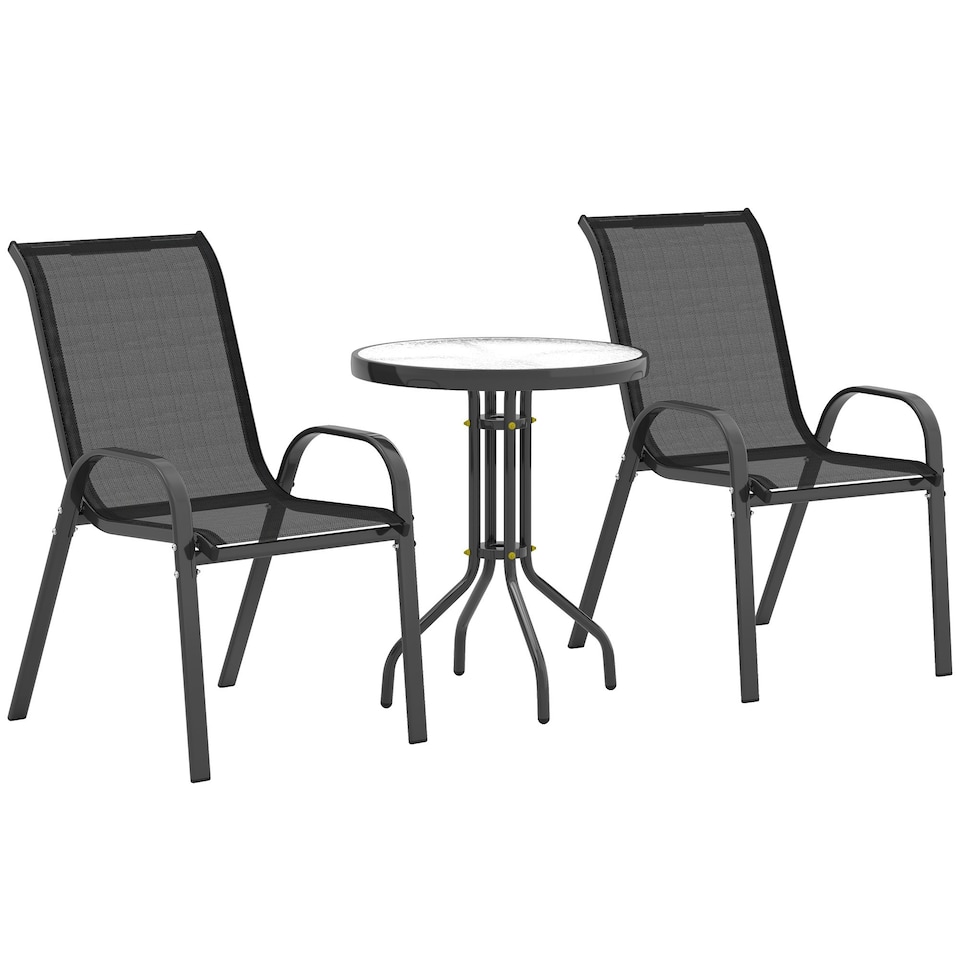 image 1 of Outsunny Garden Bistro Set, Small Garden Set w/ Stackable Chairs
