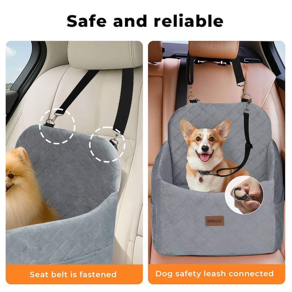 image 1 of Skylos Pet Booster Dog Car Seat Travel Carrier Bed Bag Basket Puppy | Grey | Grey