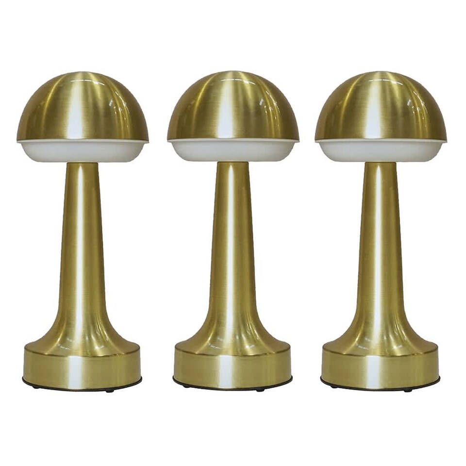 image 1 of ValueLights Set of 3 Troy Brass LED Rechargeable Touch Table Lamp