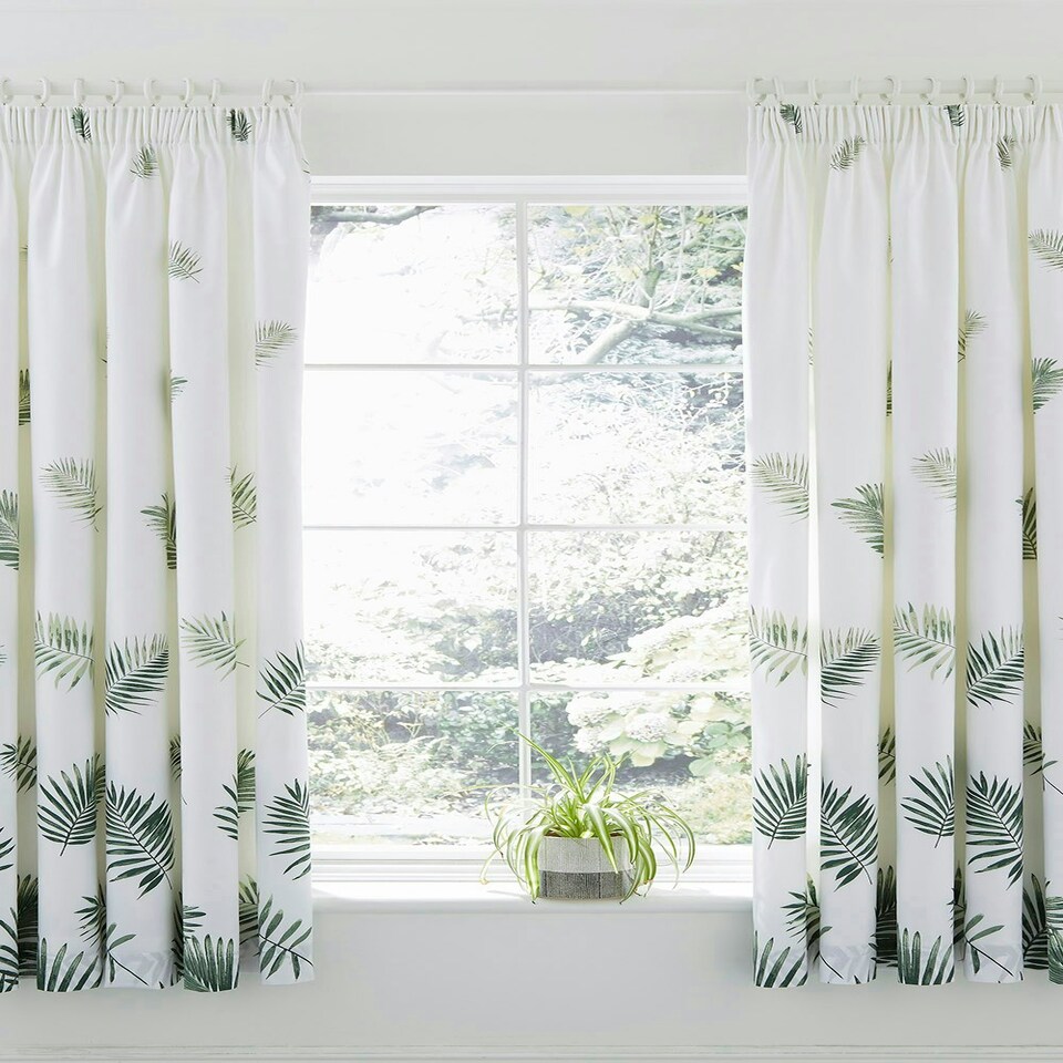 image 1 of Fern Fully Lined Pencil Pleat Curtains - Green - 168x183cm Green