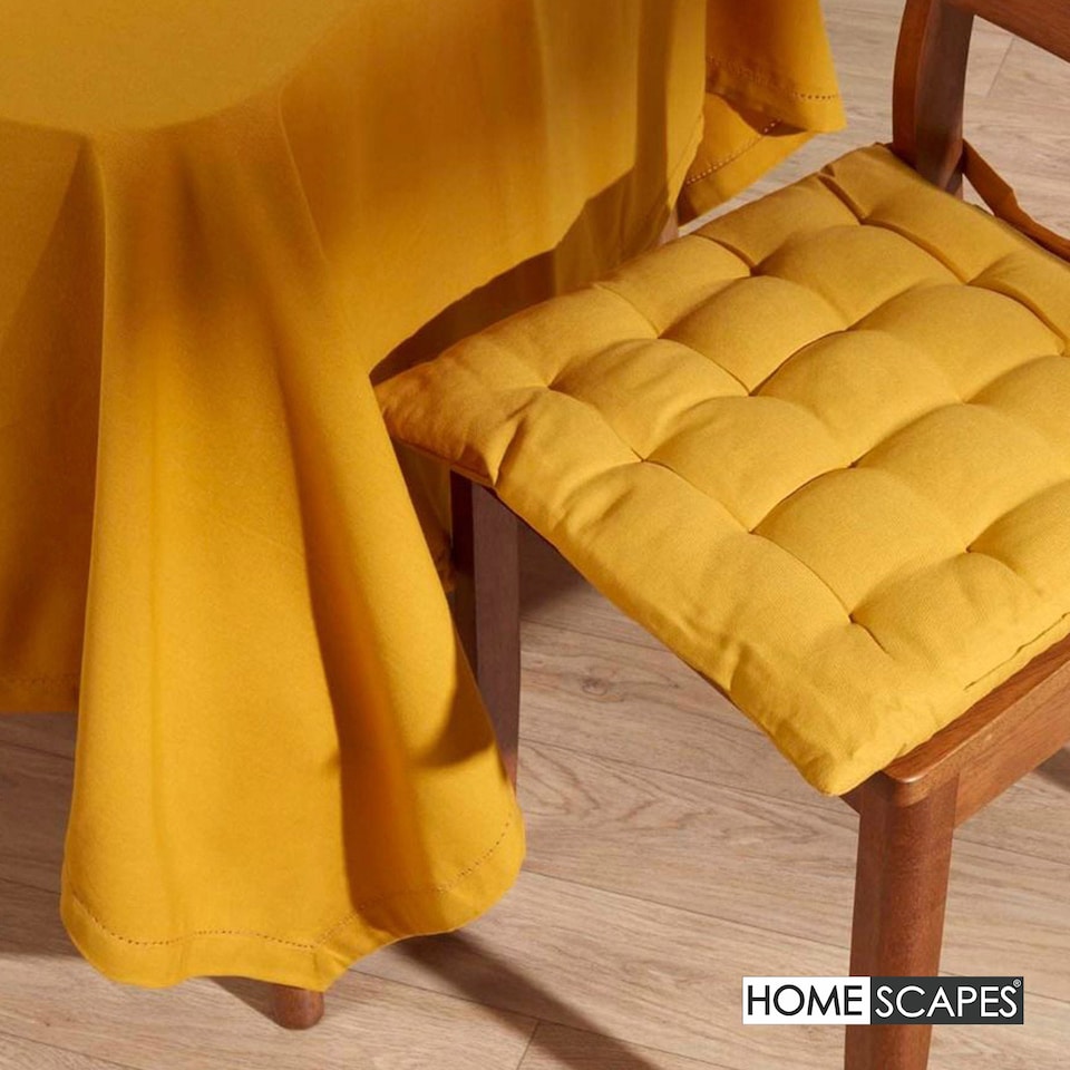 image 1 of Homescapes Mustard Yellow Cotton Round Tablecloth - 178 cm | Yellow | 178cm (70")