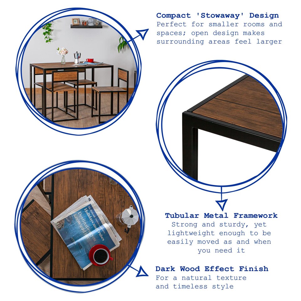 image 1 of Harbour Housewares Industrial 2 Seater Breakfast Bar Set - Brown | Brown | Brown