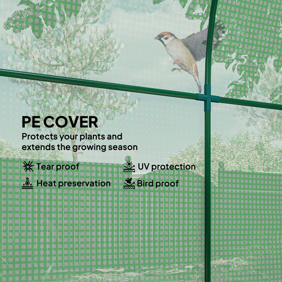 image 1 of Outsunny Walk in Polytunnel Greenhouse with Roll-up Window and Door, Green