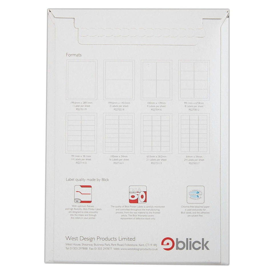 image 1 of Blick 4 Up, 192mm x 61mm, Rectangular, White, 400 Labels