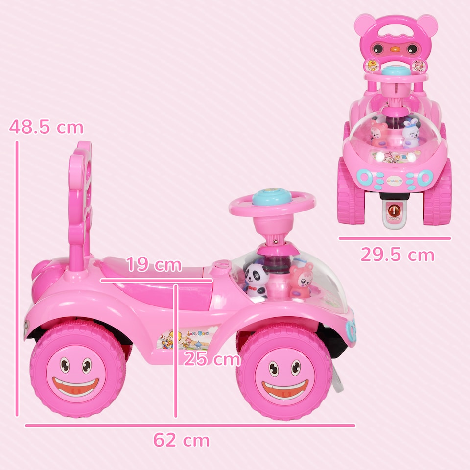 image 1 of AIYAPLAY Ride on Car, Push Along Toy, Toddler Car Foot to Floor with Under Seat Storage, Anti-Over-Backwards Device, Horn, Music, Light, for 18-36 Months, Pink