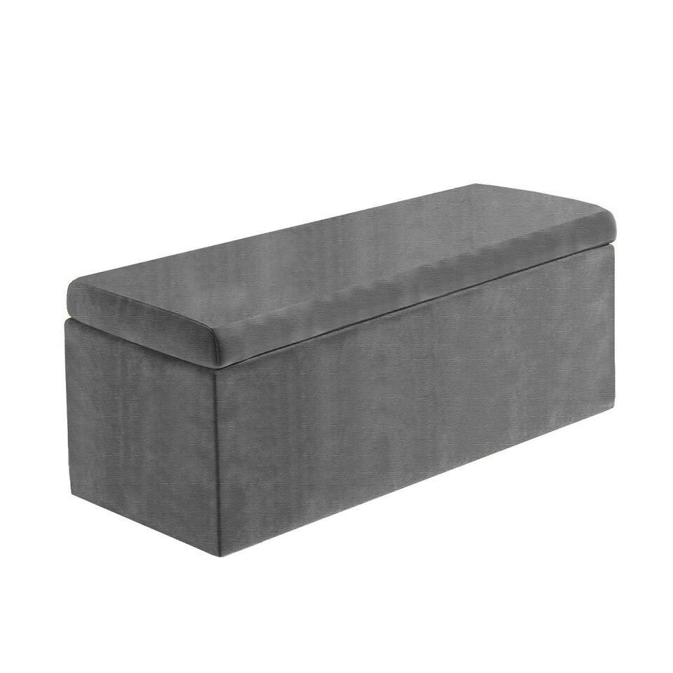 image 1 of 90cm Large Plain Safar Storage Ottoman Box, Dark Grey Naples Upholstered Deep Storage Ottoman End of Bed Bench