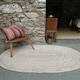 image 3 of CHAKKAR PALE Stripe Oval Beige Hall Rug - Jute - L90 x W150 White