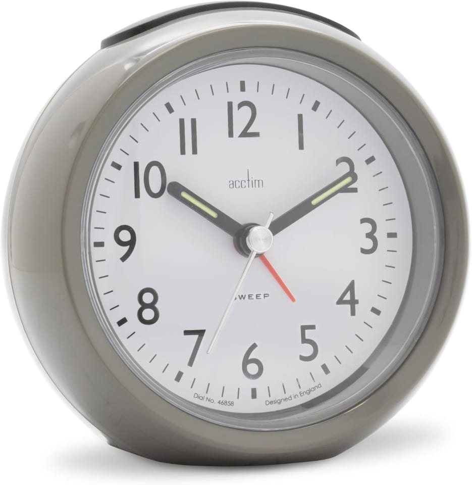 image 1 of Acctim Grace Non-Ticking Sweep Analogue Bedroom Alarm Clock | Grey | Earl Grey