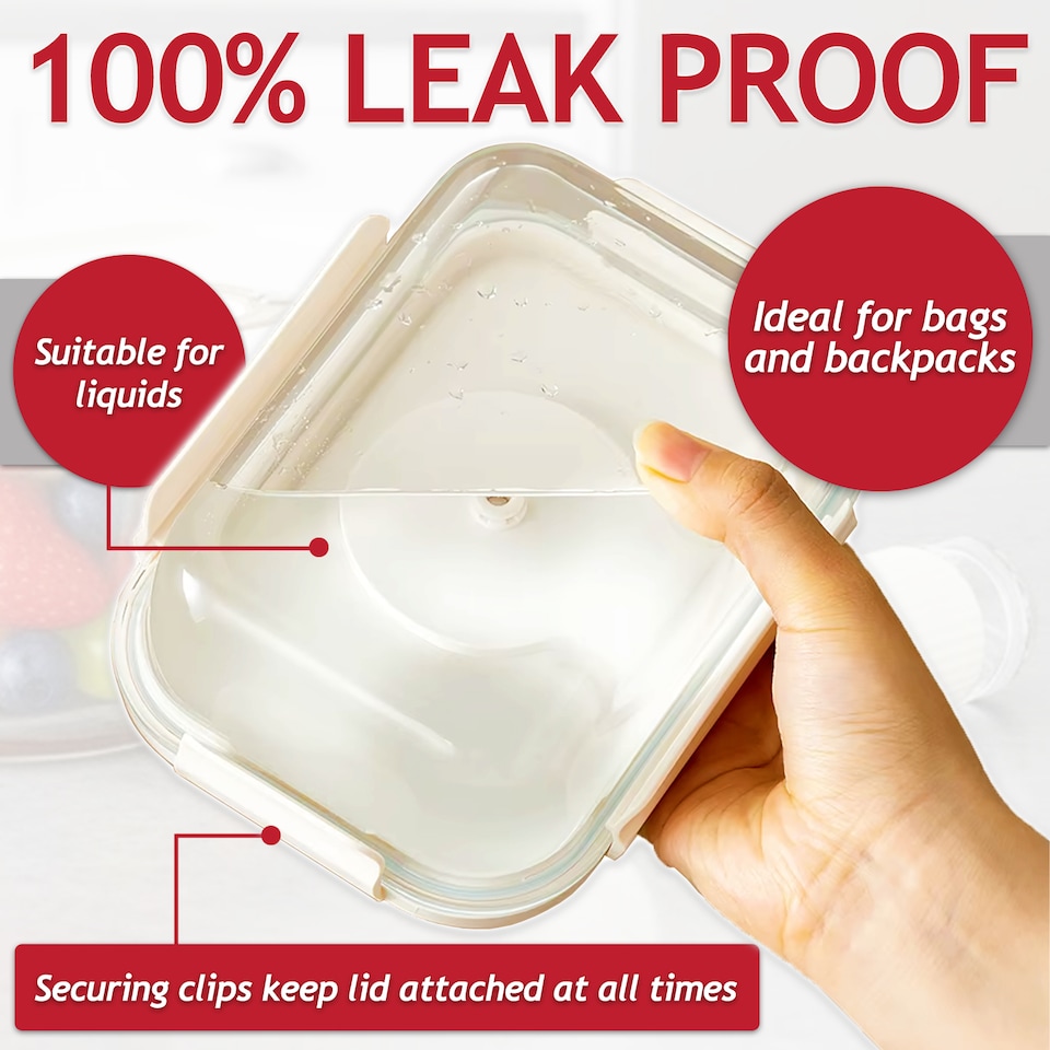 image 1 of SPARES2GO Vacuum Food Storage Glass Containers with Securing Clips Lids (Pack of 5, Medium, 1040ml) + Manual Sealing Pump