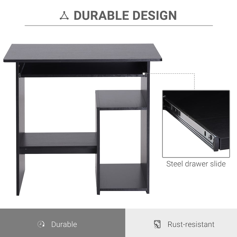 image 1 of HOMCOM Compact Small Computer Table Wooden Desk Keyboard Tray Storage Shelf Modern Corner Table Home Office Black